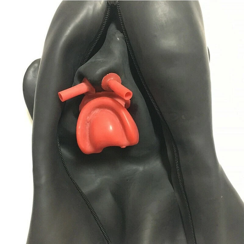 Men Black Latex Mask with Red Teeth Gag Nose Tube 1.0mm Thick Hood Back Zipper - Image 2 of 3