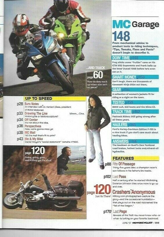 Motorcyclist Magazine June 2007- Kawasaki Z1000, BMW G650S