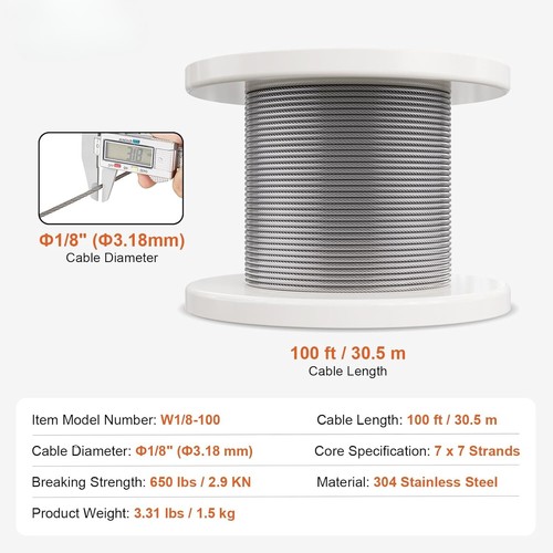 1/8 Inch 7x7 Steel Wire Rope High Strength Cable for Railing and Support - Picture 3 of 8