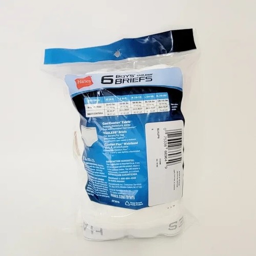 Hanes Boys 6 Pack Tagless White Briefs - Size Large L (14-16) NIP - Picture 2 of 6