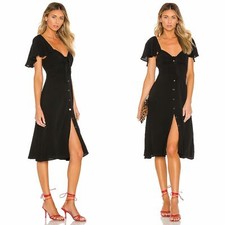 ASTR the Label Black Tie Front Sweetheart Ruffle Sleeve Front Slit Dress S = 4/6