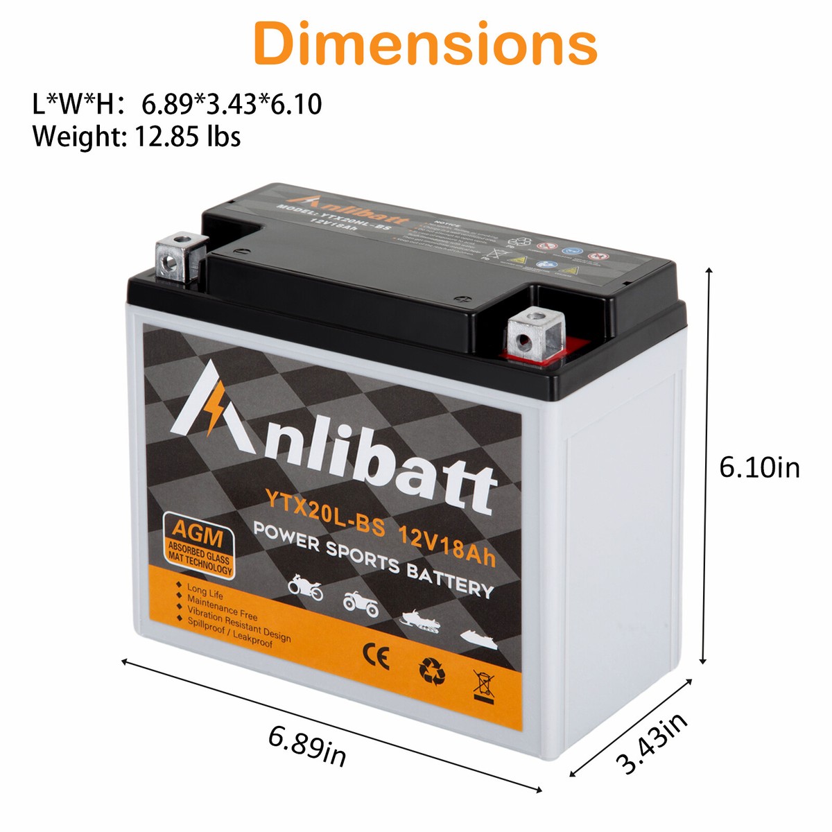 Battanux YTX20L-BS Gel Motorcycle Battery, 12V20Ah Non-Spillable - Foto 6