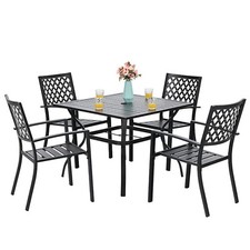 5 Piece Patio Furniture Set Outdoor Dining Set Metal Table with Umbrella Hole