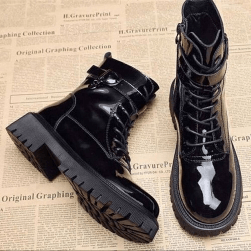 Lily Women's Glossy Combat Boots sz 7 (Japan 250) NEW # Box
