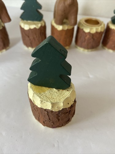 Vintage Merry Christmas Wood Log Taper Candle Holder Holiday Decor Rare - Picture 11 of 12