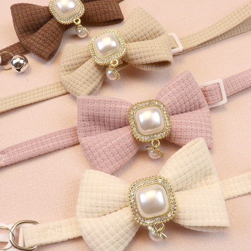 20-35cm Adjustable Waffle Cat Collar Pearl Bowknot Dog Neck Collar Necklace AU - Picture 11 of 23