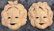 Terra Cotta Masks Bacchus Italian Pottery Clay Vintage Lot of 2