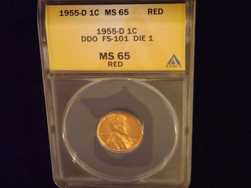 👉1955-D Lincoln Cent Doubled Die FS-101 ANACS  MS 65 RED L Rim - Picture 4 of 5