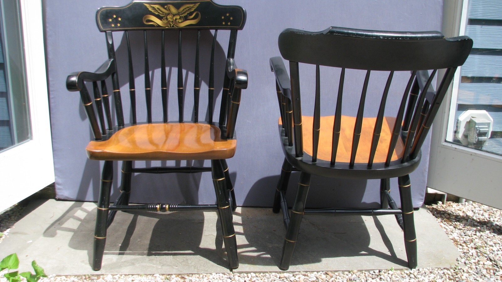 4 S. Bent & Brothers Hitchcock style black w maple arm (captains) chairs w/eagle eBay