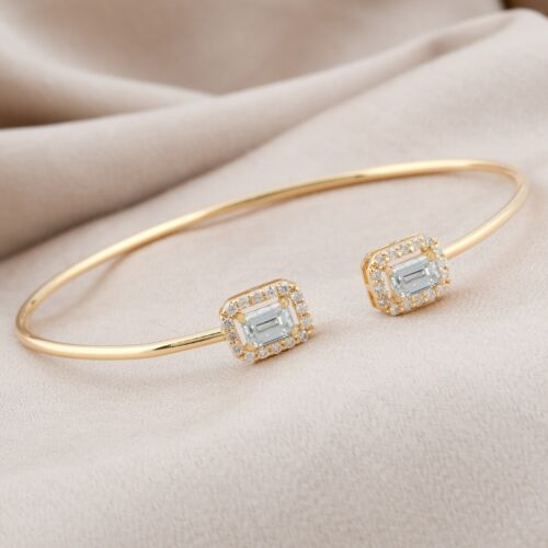 Bracelet bracelet bracelet diamant taille émeraude naturel SI/H or jaune 18 carats 0,83 ct. - Photo 1/8