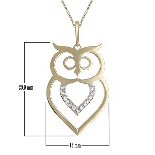 10k Yellow Gold Diamond Studded Owl Pendant Necklace 18" - 第 3/3 張圖片