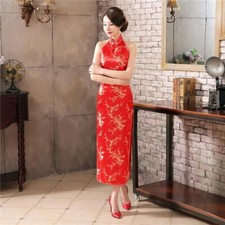 Women Evening Dress Chinese Traditional Long Qipao Summer Silk Satin Cheongsam