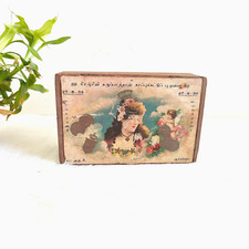 1930er Vintage Damen Lithographie Parfüm Werbung Holzbox Selten W85