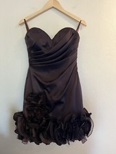 Jovani Satin Rosette Mini Dress Brown Size 6