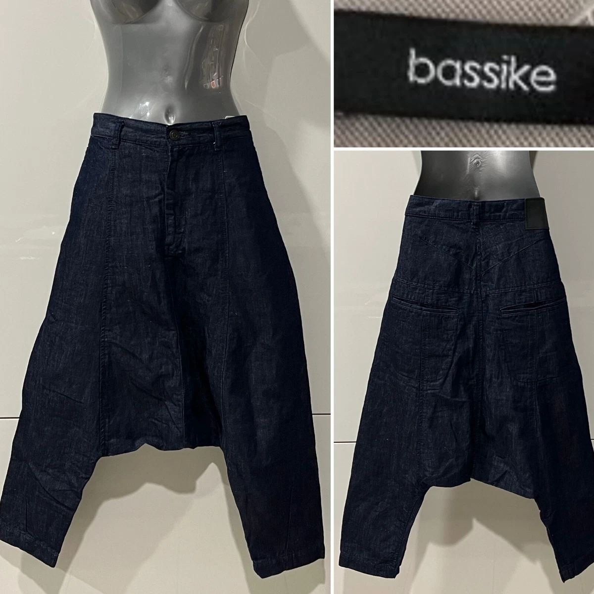 BASSIKE Indigo Japan Cotton Indigo Drop Crotch Jeans Pants 10 12Aust UK 6 8US