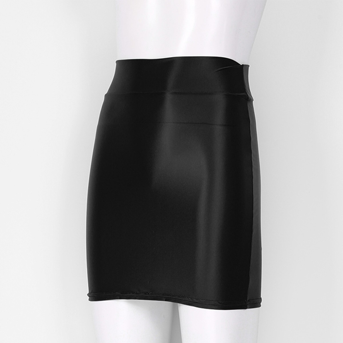 Women Shiny Nylon Mini Skirt High Waisted Pencil Bodycon