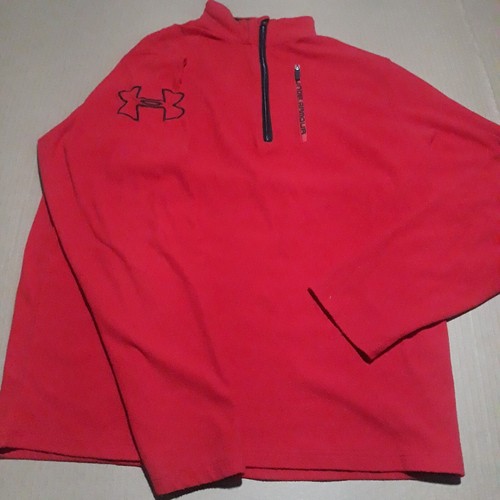 Maglione Under Armour uomo M vestibilità ampia 1/4 zip pile rosso ricamato finto collo - Foto 3 di 13