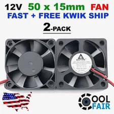 2 Pcs Gdstime 50mm x 50mm x 15mm 12v Cooling Fan DC Brushless Axial 5015  E34