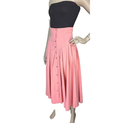 VTG 80s Pink Boho Western High-Waist Princess Cut Snap Full Circle Skirt S/M - Picture 6 of 12