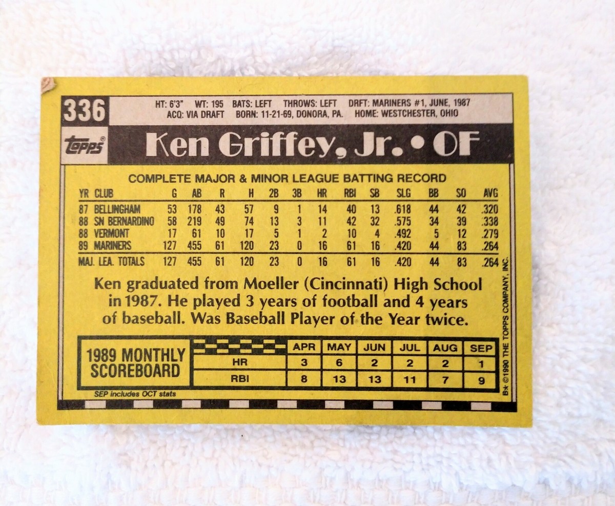 1990 Ken Griffey Jr. ROOKIE CARD Seattle Mariners #336 Topps