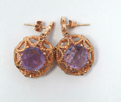 Stauer Ohrringe Sterlingsilber Rosegold Overlay facettierter Amethyst, 9,3 g