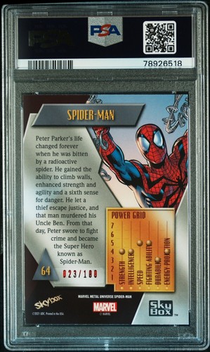 Spider-Man 2022 Marvel Metal spider-man Precious Metal Gems PMG Red #d/100 PSA 8 - Picture 2 of 2