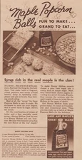 1937 Sleepy Hollow Syrup - "Maple Popcorn Balls" Recipe - Vintage Print Ad Photo