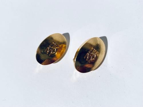 Vintage DKNY Donna Karan Logo Ohrclips vergoldet oval - Bild 9 von 11