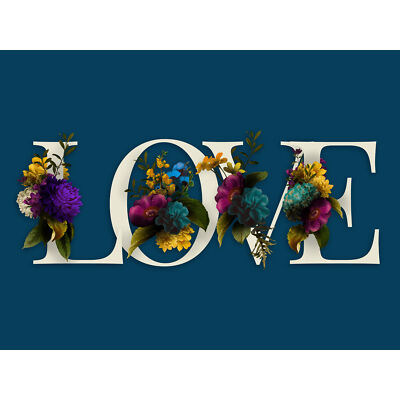 Blume Liebe Buchstaben Wortkunst großer Wandkunstdruck 18 x 24 Zoll