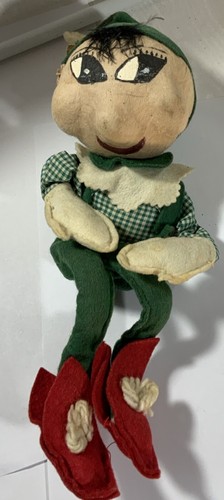 Vtg 1950s? Christmas Elf Gnome Papier Mache Cardboard/Felt-Paint Face 9”Sitting - Picture 6 of 6