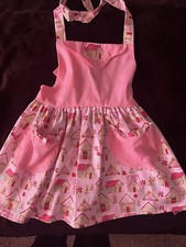 New Apron Child Size 7-8 Pink Candy Cane/ Houses Handmade 