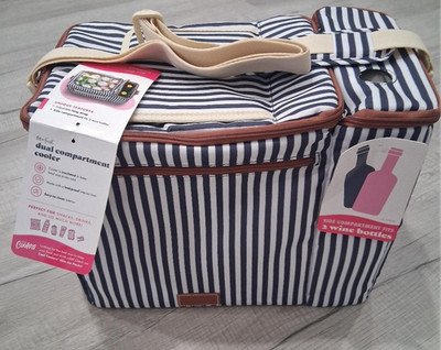 Fit + Fresh Insulated Cooler W/Dual Wine Compartment, Navy and White Stripes