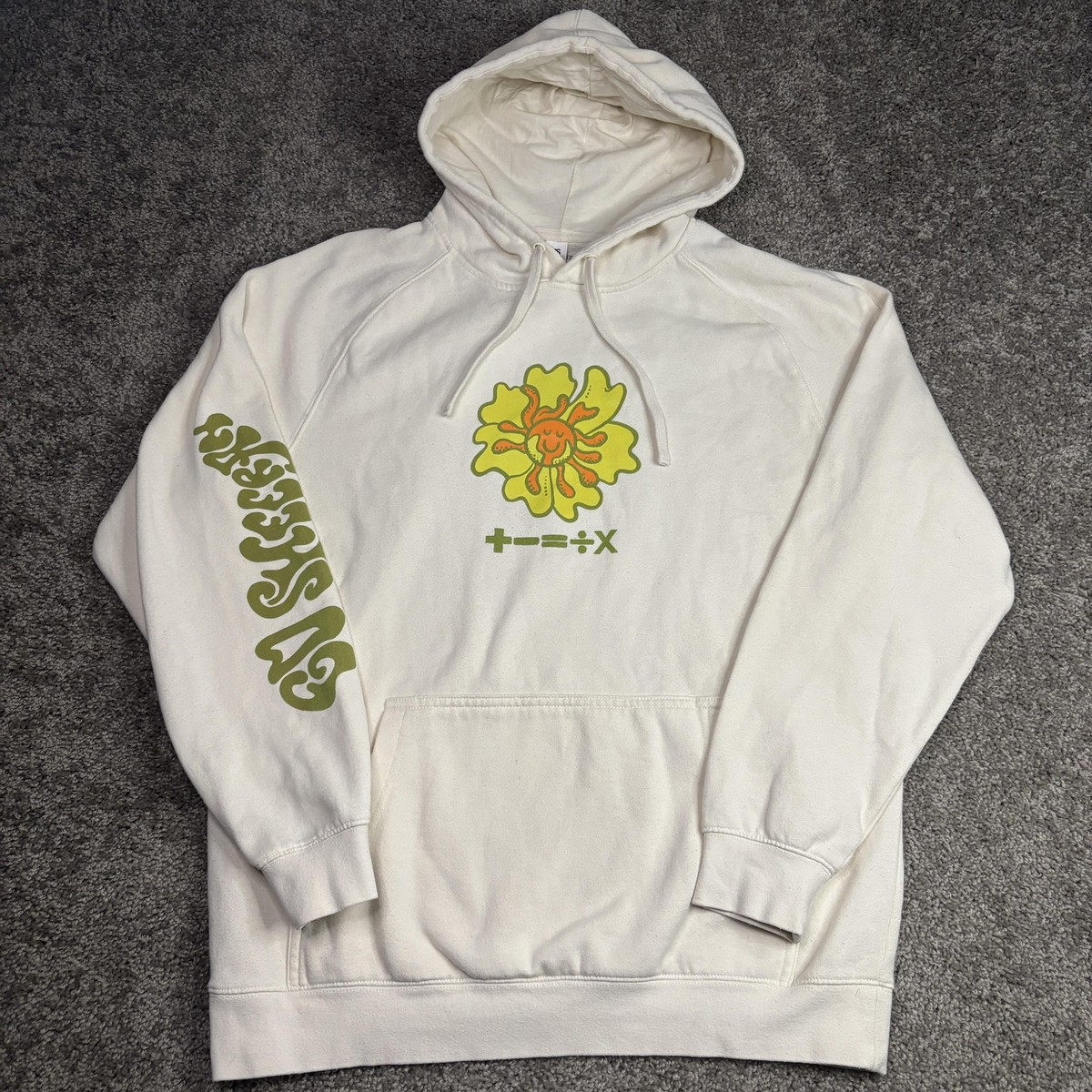 Ed Sheeran Hoodie Mens Large White +-=÷X Sun Graphic Tour Ed Sheeran Hoodie Mens Large White +-=÷X Sun Graphic Tour