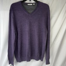 Calvin Klein Sweater Men  s L Purple Extra Fine Merino Wool V-Neck Pullover EUC