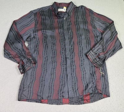 VTG NOS Vivaldi Shirt Mens Large Red Gray Wavy Stripe Button Up 90s