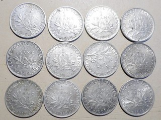 LOT DE 12 PIECES DE 1 FRANC SEMEUSE EN ARGENT