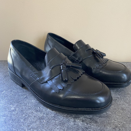 Hush Puppies HPO2 Flex Herren Schwarz Leder Halbschuhe Größe 11 Quasten Slipper