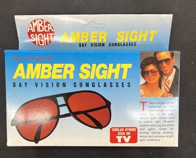 Vintage 1980s Amber Vision Night Drive Sunglasses Yellow Tint Black In box
