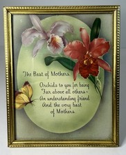 Vintage MOTHER Mother's Day Plaque Quote Orchids Tabletop Frame 4"x5 EUC