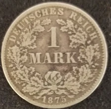 1875 GERMANY  ONE (1)  MARK SILVER COIN- IMPERIAL ERA