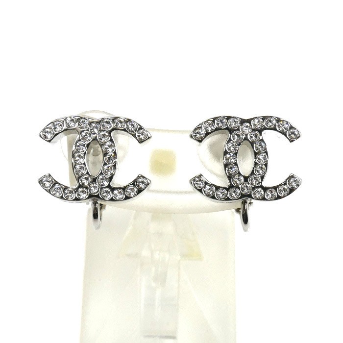 CHANEL Metal Coco Mark Rhinestone Earrings 8.8 g 914179
