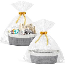 2 Pack Small Woven Basket with Gift Bags and Ribbons, Empty Decorative Gift C...