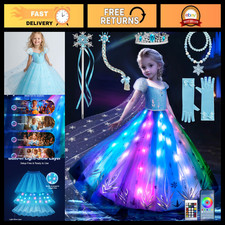 Light Up Princess Dress for Girls 3-9, LED Music Sync Halloween Costume, RGB