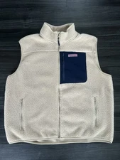 Vineyard Vines Sherpa Supershep Fleece Mens XL Full Zip Pockets Vest EUC