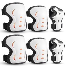 Kids Youth Adult Protective Gear Set Adjustable Knee Elbow Wrist Guards White