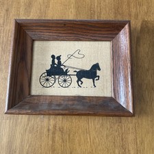 Kay Dee Vtg Needlepoint Hand Printed Linen Framed Pictures Horse Carriage