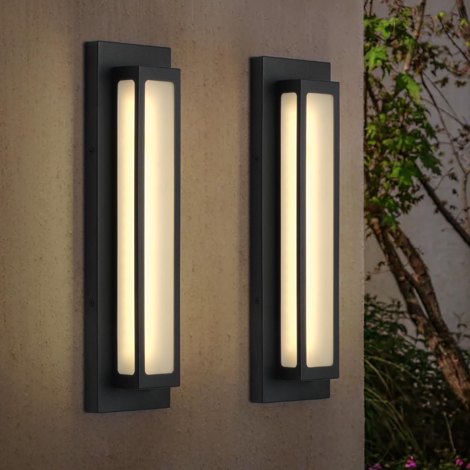 Modern LED Outdoor Wall Sconce, 16W 3000K Black Geometric Exterior Light Fixture