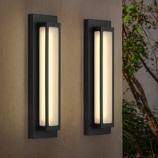 Modern LED Outdoor Wall Sconce, 16W 3000K Black Geometric Exterior Light Fixture