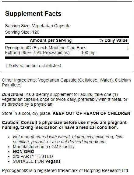 Healthy Origins Pycnogenol 100 mg 120 Veg Caps - Image 2 of 2