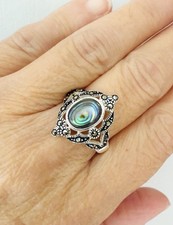 Sterling Silver And Abalone Shell Filigree Statement Ring Size 8.5